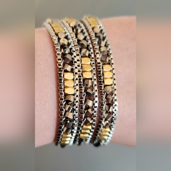 Mixed Metal Chain Necklace/Bracelet, Silver, Pewter, and Gold - Picture 2 of 5